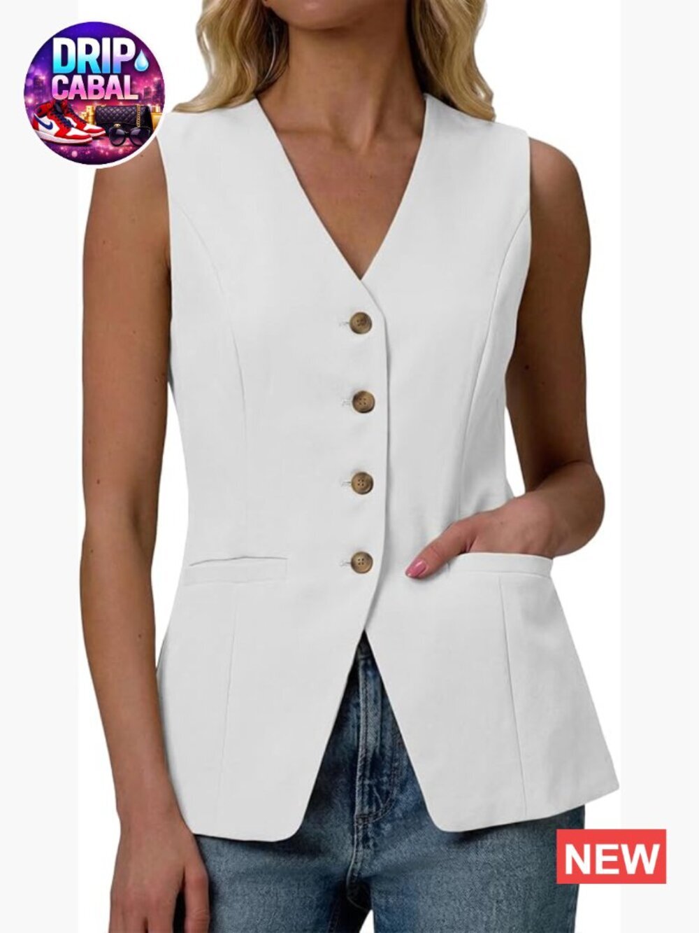 Sleeveless Blazer Vest - V-Neck Lightweight Full-Lined Business Casual Work Tops